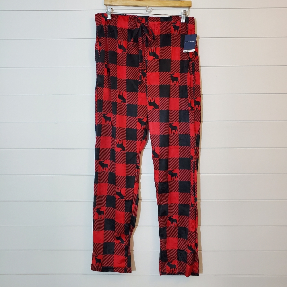 Preswick & Moore Pajama Pants Plaid Reindeer Pattern Red Size XL